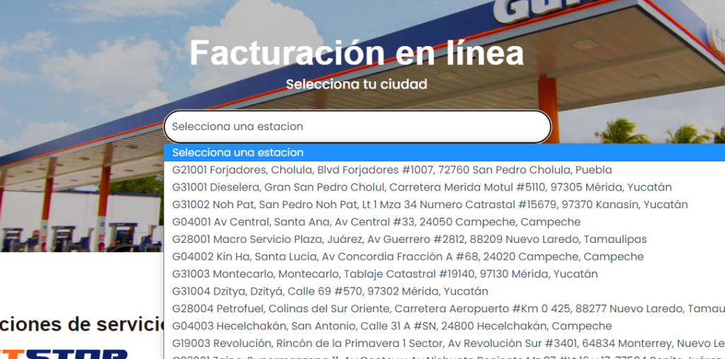 Lista de estaciones de Servicio en Gulf